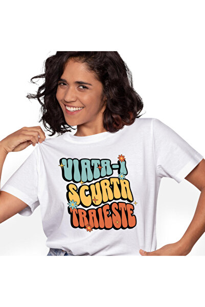 StoryGift Romania Tricou Femei cu Mesaj Inspirational Flori Colorate Viata-I ...