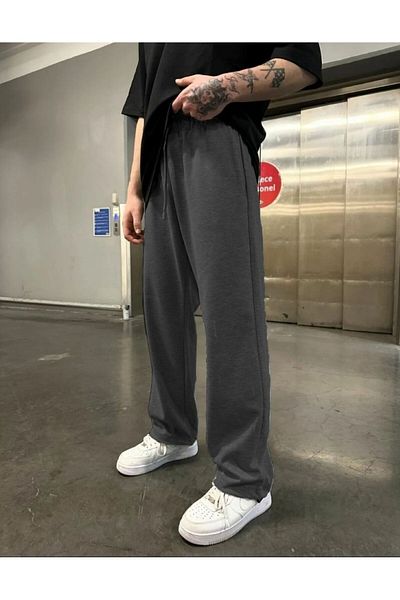 THE WHITE Men's Baggy Sweatpants Straight Leg Anthracite