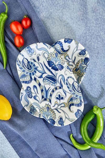Cooker Set of 2 Blue Patterned Oval Porcelain Presentation Plates 24.5 cm – Ethnic Elegance, Modern Presentation