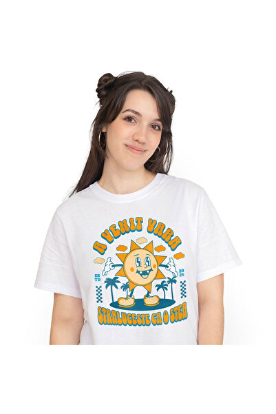 StoryGift Romania Tricou Femei cu Soare Vesel stralucitor Vara, Plaja Tropica...