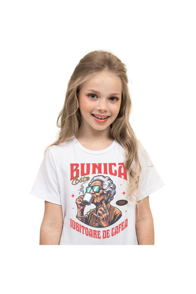 StoryGift Romania Tricou Copii cu Bunica Cool Cu Cana De Cafea Si Ochelari De...