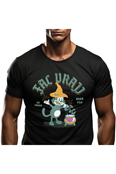 StoryGift Romania Tricou Barbati cu Motan Cu Palarie De Vrajitor Potiune Magi...