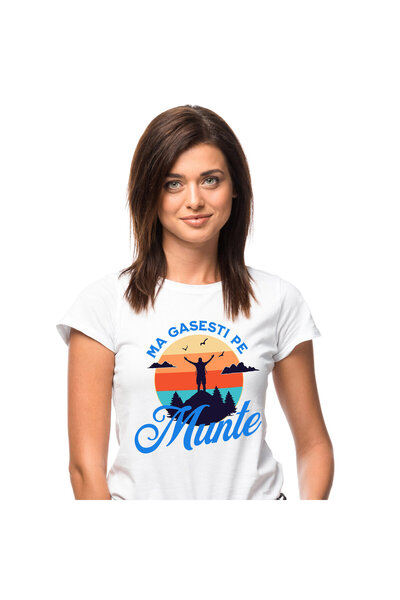 StoryGift Romania Tricou Femei cu Silueta Umana Deasupra Muntelui Apus De Soa...