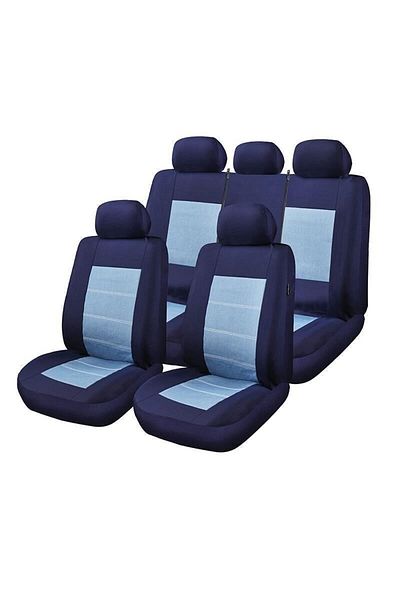RO GROUP Huse Scaune Auto RoGroup Blue Jeans, cu fermoare pentru bancheta rabatabila, 9 Bucati