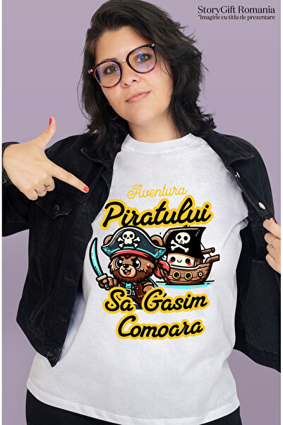 StoryGift Romania Tricou Femei cu Urs Cu Palarie De Pirat Craniu Sabie Ascutita Corabie Comoara De,White_M