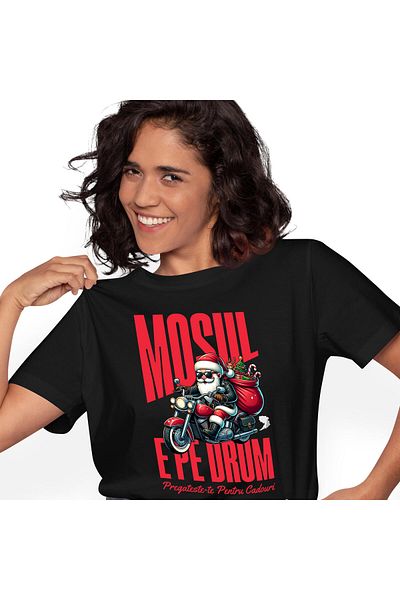 StoryGift Romania Tricou Femei cu Mos Craciun Cool Pe Motocicleta,Cadouri, Iubitorii De Viteza, Sa,Black_XL