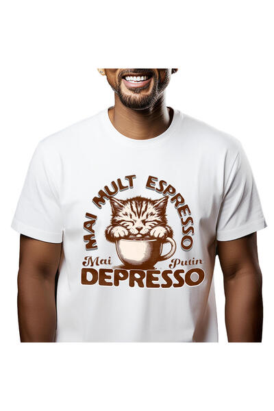 StoryGift Romania Tricou Barbati cu Pisica Somnoroasa in cana de cafea, Dormi...