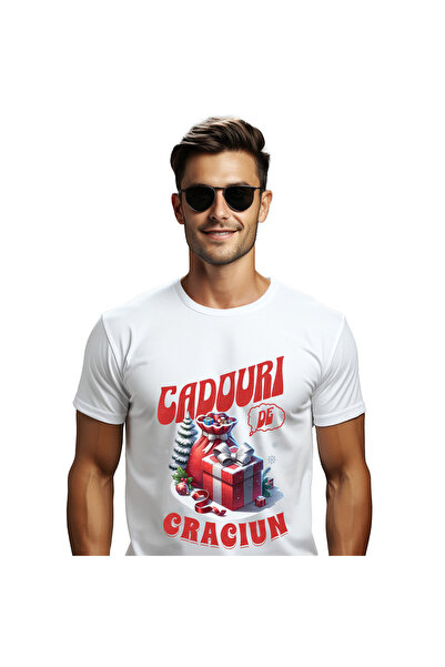 StoryGift Romania Tricou Barbati cu Sac De Cadouri Si Cutie Rosie Cu Zapada, ...