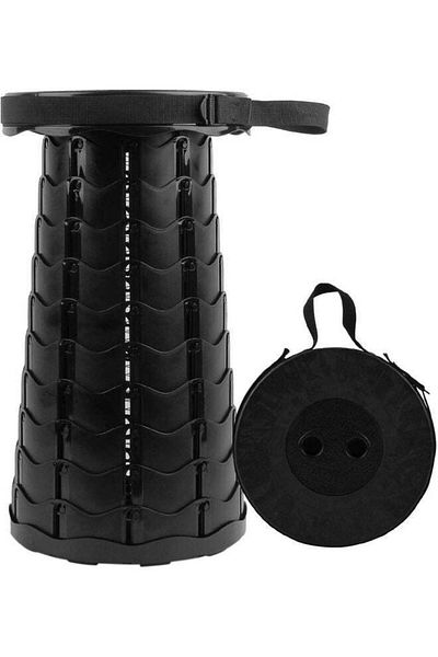 Generic Outdoor PP Folding Telescopic Stool Pure Black 26 x 7.5 x 26cm