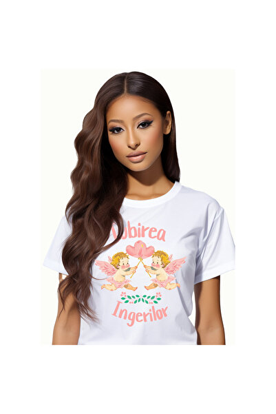 StoryGift Romania Tricou Femei cu Copii Cu Aripi Zburatori Baloane inimioare Iubirea Ingerilor cu ,White_M