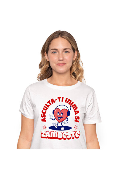 StoryGift Romania Tricou Femei cu Inima vesela cu Casti Audio, Asculta-ti Ini...