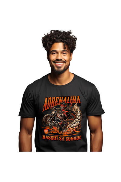 StoryGift Romania Tricou Barbati cu Diavol Cu Coarne Si Coada Pe Motocicleta Viteza Cursa Adrenali,Black_S