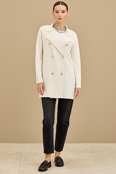 Tığ Triko Double-Breasted collar rayon cardigan vanilla