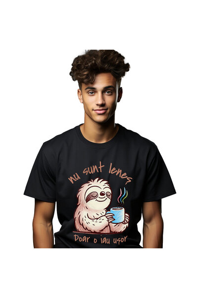 StoryGift Romania Tricou Barbati cu Animal Lenes Relaxat Cu Cana De Cafea Obo...