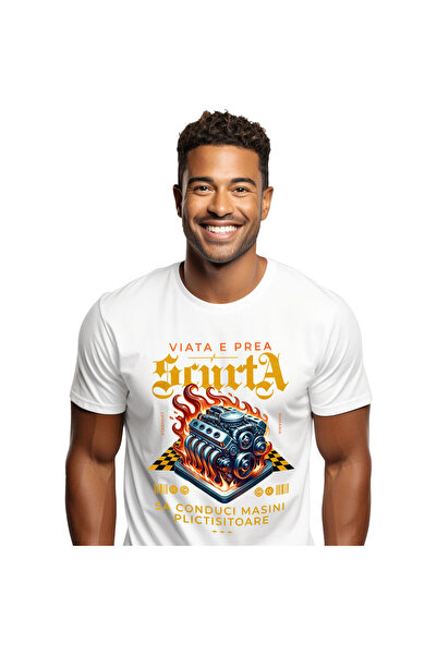 StoryGift Romania Tricou Barbati cu Motor Masina In Flacari Iubitorii De Curs...