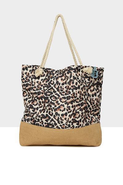 Bagmori Black Women's Printed Jute Garnished Beach Bag M000008632