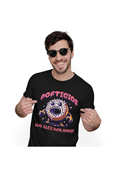 StoryGift Romania Tricou Barbati cu Gogoasa Glazurata Roz Furioasa Cu Colti P...