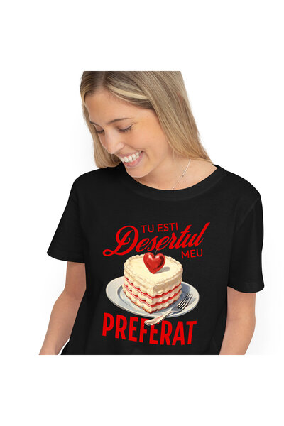 StoryGift Romania Tricou Femei cu Tort Romantic In Forma De Inima Cireasa Rosie Desert cu imprimeu,Black_M