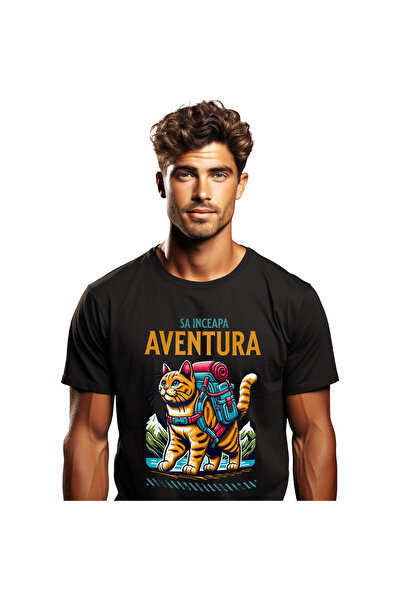 StoryGift Romania Tricou Barbati cu Pisica Portocalie Cu Rucsac Gata De Avent...