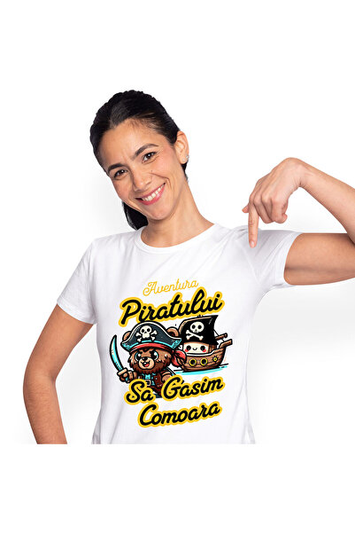 StoryGift Romania Tricou Femei cu Urs Cu Palarie De Pirat Craniu Sabie Ascutita Corabie Comoara De,White_M