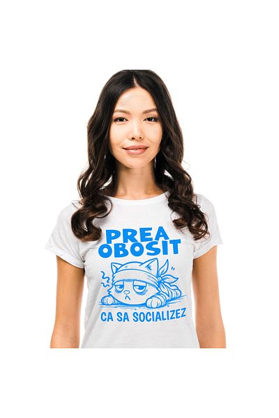 StoryGift Romania Tricou Femei cu Pisica extenuata Trista Animal Blanos, Iubitorii De Motani cu im,White_S