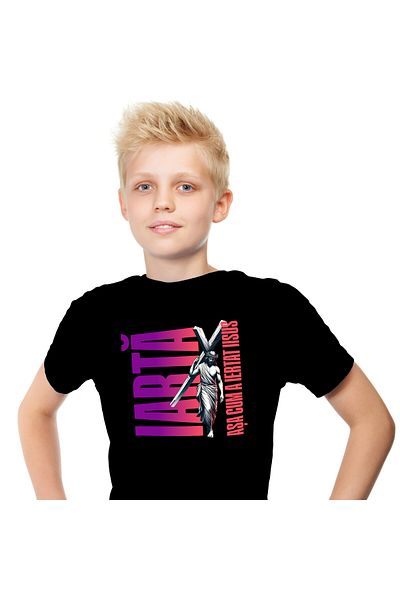StoryGift Romania Tricou Copii cu Iisus Cu Crucea In Spate Sarbatori Pascale Credinta, Religie, Pa,Black_6ANI