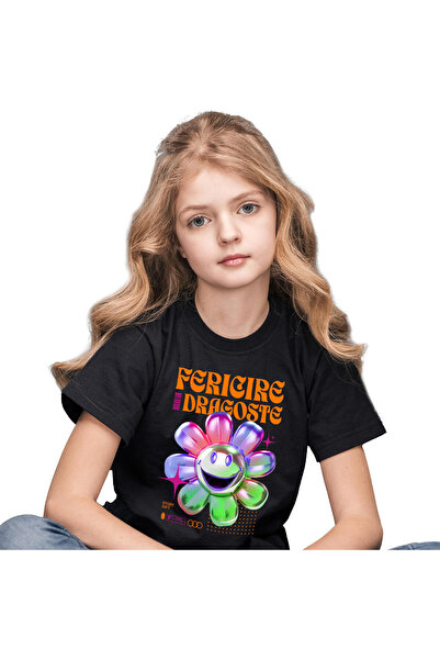 StoryGift Romania Tricou Copii cu Floare Colorata Vesela Stil Cristalin, Desi...