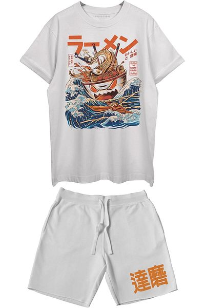 THREADCURRY The Great Ramen Printed Co-ord Set for Men - Half Sleeve Oversized T-Shirt and Shorts
