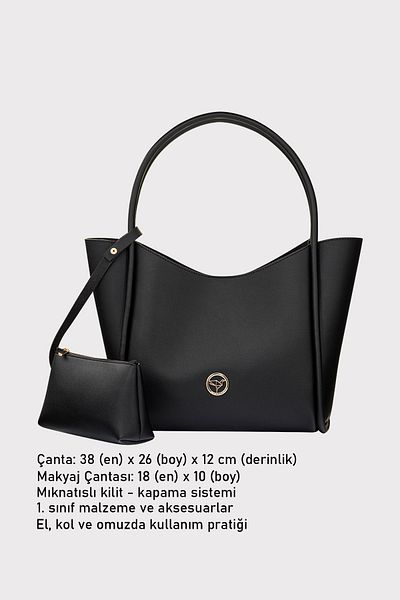 Garbalia Women's Black Shoulder and Shoulder Bag with Wide Compartment Magnet Closure with Athens Puppy Wallet