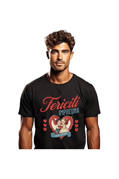 StoryGift Romania Tricou Barbati cu Cuplu Copii Indragostiti, Ingeri Inima Ro...