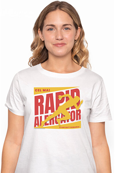 StoryGift Romania Tricou Femei Silueta umana alergand cel mai rapid alergător cu imprimeu pe Fata, WHT_XS