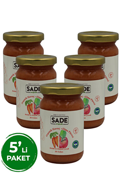 Sade Organik Organik Havuç-Elma Püresi 100gr +4 Ay ( 5'li Paket )