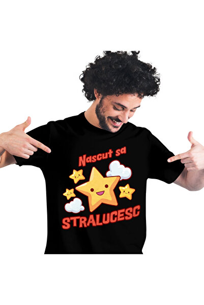 StoryGift Romania Tricou Barbati cu Stele Vesele Stralucitoare Printre Nori, ...