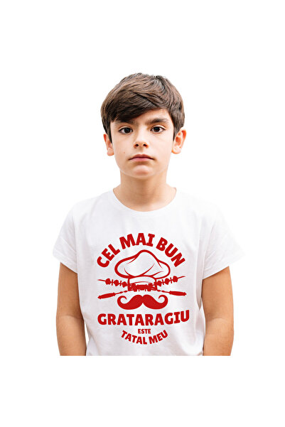 StoryGift Romania Tricou Copii cu Iubitorii De Gratar Frigarui Palarie Cheff Bucatar Familie Tata ,White_4ANI