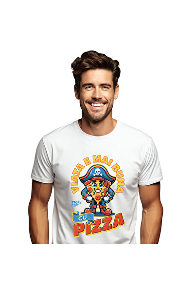 StoryGift Romania Tricou Barbati cu Felie De pizza Cu palarie De Pirat Desene...