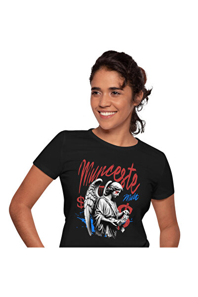 StoryGift Romania Tricou Femei cu Statuie Fata Cu aripi De Inger Rola De Bancnote bani, Avere, Mot,Black_M