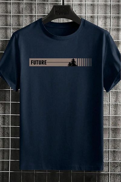 NO 601 Ανδρικό μπλουζάκι με στάμπα με μπλε Navy Future