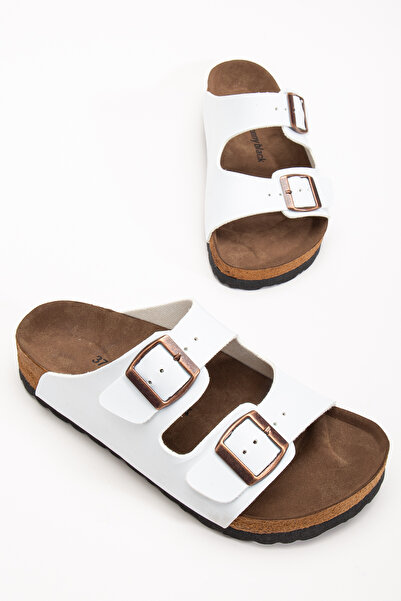 Tonny Black Unisex Beyaz Poli Taban Ayarlamalı Çift Tokalı Terlik