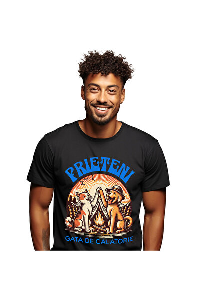 StoryGift Romania Tricou Barbati cu Pereche Perfecta Caine Pisica Foc De Taba...