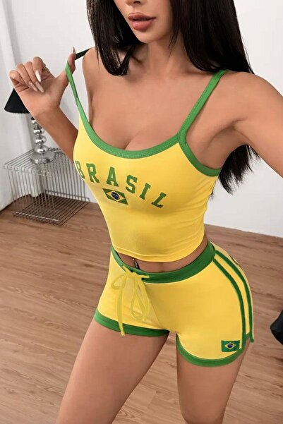 Karakedi Set de două piese pantaloni scurți cu dungi vintage Brasil