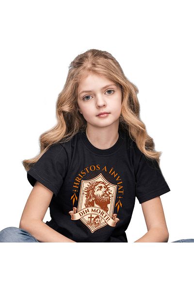 StoryGift Romania Tricou Copii cu Chip Iisus Hristos Cu Barba Si Par Lung , Paste Sarbatori Pascal,Black_8ANI