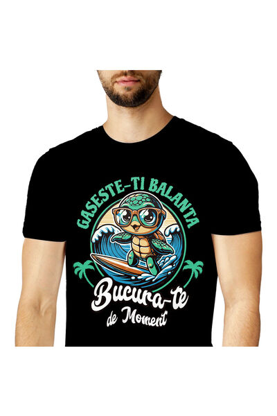 StoryGift Romania Tricou Barbati cu Broasca Testoasa Pe Placa De Surff Val Di...