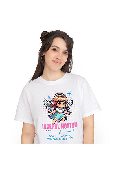 StoryGift Romania Tricou Femei cu Fata Inger Cu Aripi Si Coroana De Inger, Ro...