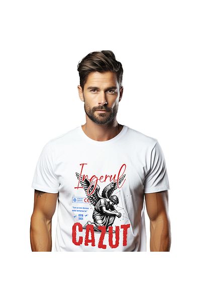 StoryGift Romania Tricou Barbati cu Barbat In Genunchi Cu Aripi Inger Cazut Arta Abstracta Motivat,White_XS