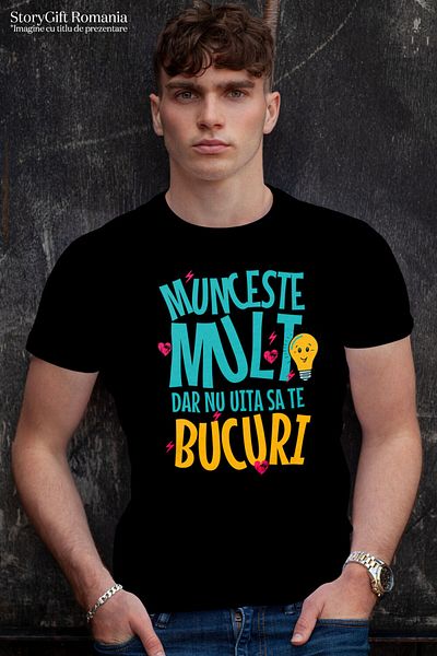 StoryGift Romania Men's T-Shirt with Inspirational Message Balance Work Hard But Don't Forget to ,Black_XS