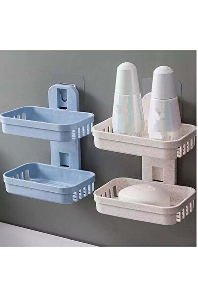 DRAMA HOME حامل صابون يمكن تثبيته على الحائط من طبقتين أبيض/أزرق