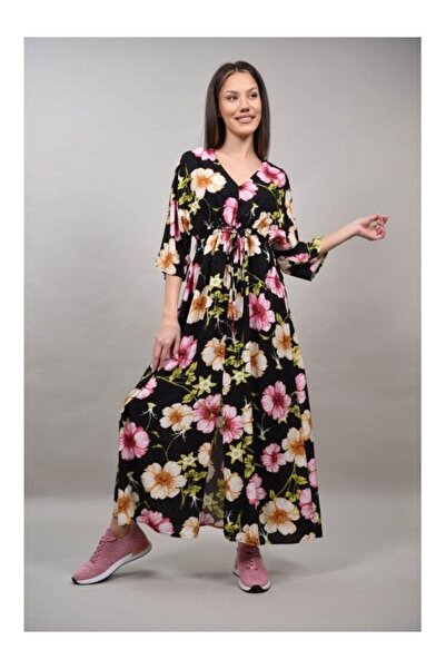 sweet girl ROCHIE LUNGA CU FLORI BARCELLONA Negru S-M