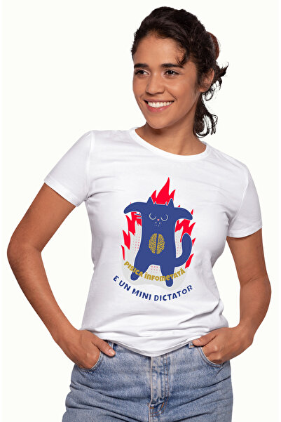 StoryGift Romania Tricou Femei Pisica in flacari infometata e un mic dictator...