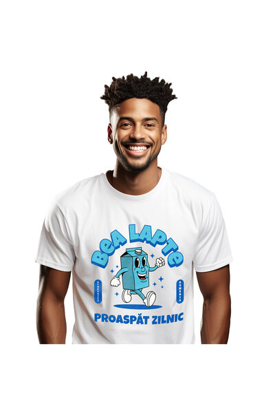 StoryGift Romania Tricou Barbati cu Cutie Carton De Lapte Vesela Mergand, Ani...