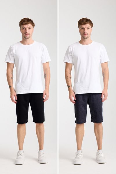 VERSCOVE Ανδρικό μάξι μέγεθος 2-pack πλεονέκτημα πακέτο με τσέπες στο πλάι με κορδόνια προσαρμοζόμενο βασικό χτενισμένο βαμβακερό σορτς